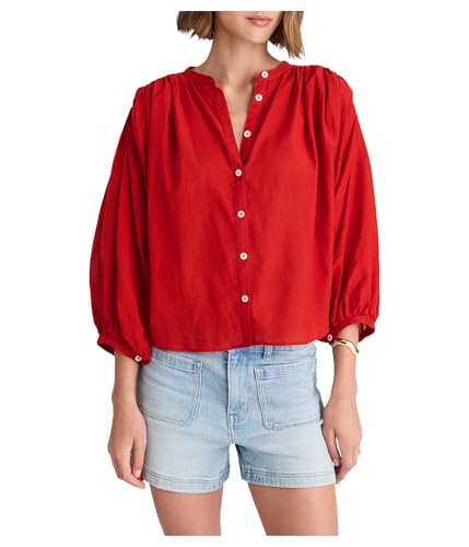 (取寄) メイドウェル レディース シャード クルーネック ボタンアップ トップ Madewell women Shirred Crewneck Button-up Top Cherry Red Amazon.com: Madewell Women's Shirred Crewneck Button-Up Top